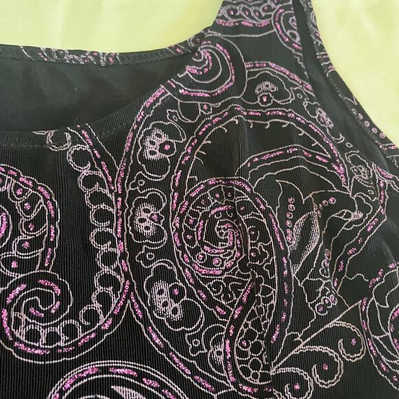 Y2K 2000s Black Purple Sparkly Paisley Stretch Tank Top L/XL Whimsygoth Fairy - Picture 4 of 7